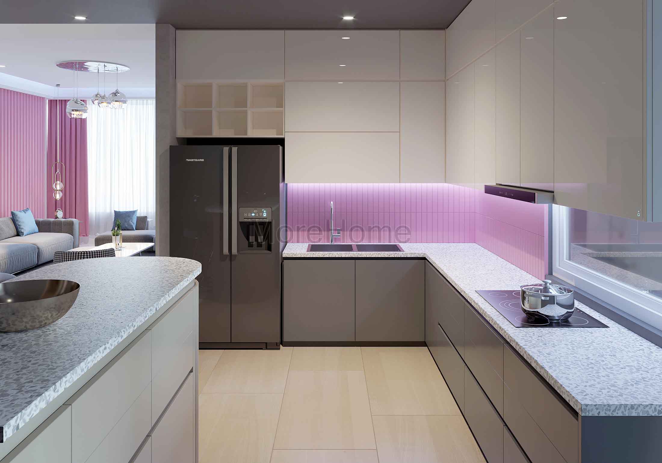 Thiết kế nội thất phòng bếp chung cư phong cách hiện đại, trẻ trung Thiết kế phòng bếp hiện đại, tiện nghi