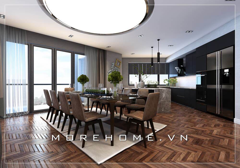 Thiết kế nội thất phòng bếp chung cư sử dụng tone màu đen hiện đại và sạch sẽ cho không gian nấu nướng nhà chung cư Mẫu thiết kế phòng bếp chung cư tiện nghi cho người nội trợ