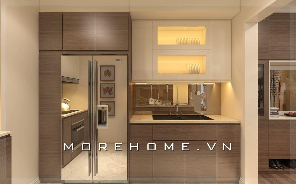 Thiết kế nội thất phòng bếp chung cư hiện đại, đơn giản và tiện nghi Mẫu thiết kế phòng bếp chung cư tiện nghi cho người nội trợ